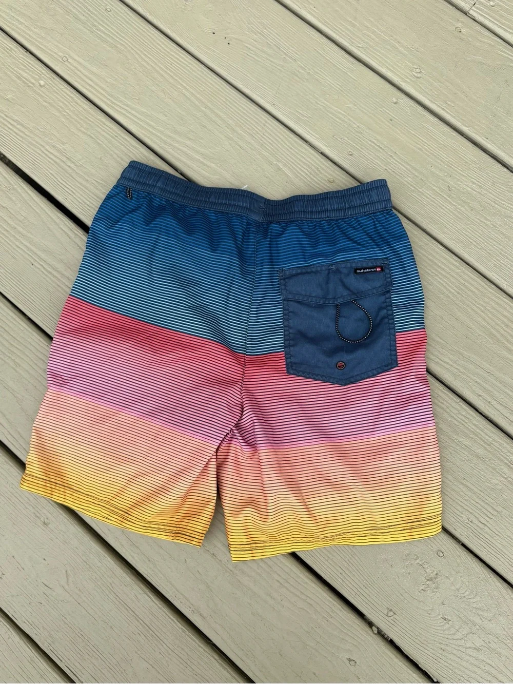 QUICKSILVER Blue, Pink & Yellow Ombre Stripe Board-shorts, Size: S